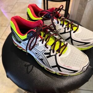 Asics White and Neon Yellow Athletic Shoes